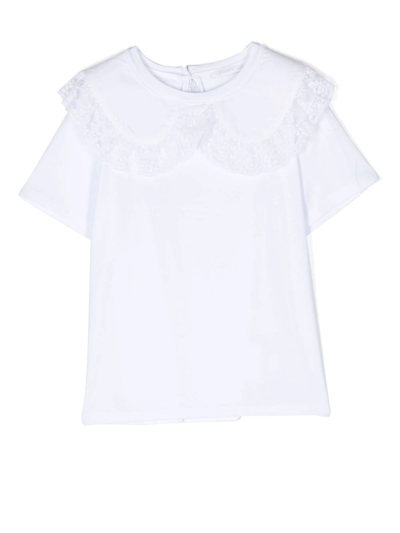 Miss Grant Babies' Lace-trim Collared T-shirt In Weiss