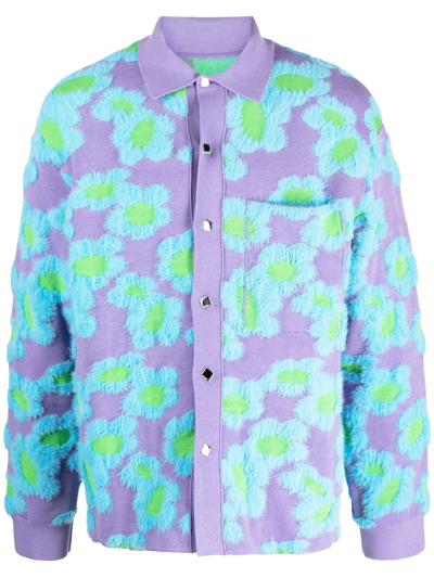 Jacquemus Le Chemise Neve Fleurs Floral-pattern Relaxed-fit Knitted Cardigan In Purple