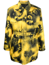 Prada Belted Nylon Parka With Collared Neck In Yellow