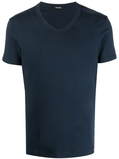 Tom Ford Scoop Neck T-shirt In Blau