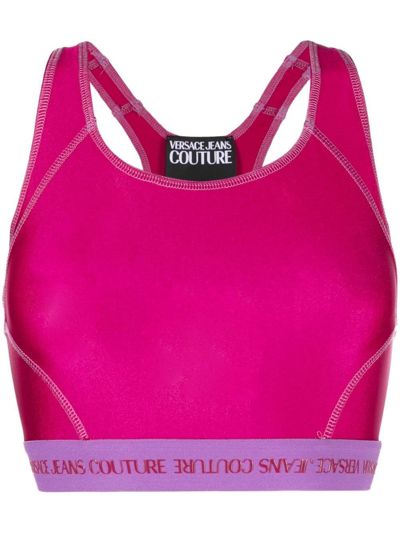 Versace Jeans Couture Logo-tape Cropped Top In Fuchsia