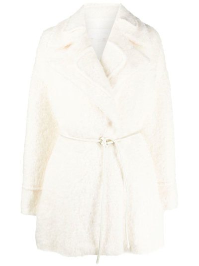 Genny Mohair Belted Jacket In Weiss