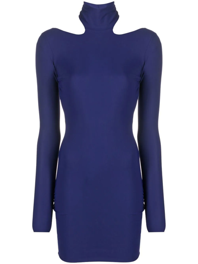 Amazuìn High-neck Mini Dress In Blue