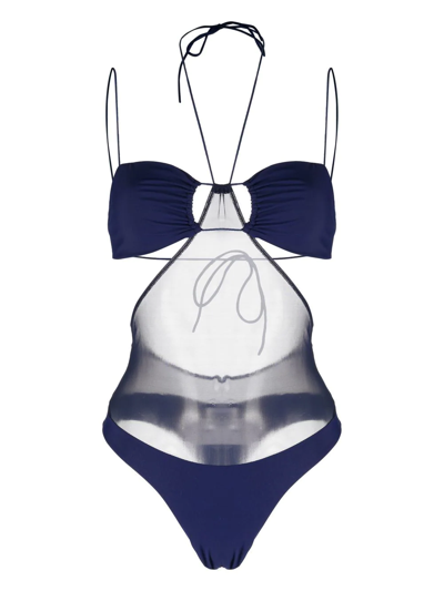 Amazuìn Kate Sheer-panel Strappy Swimsuit In Blue