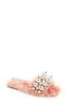 Miu Miu Embellished Faux Fur Slippers In Coral