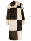 Stand Studio Nino Checked Faux-shearling Coat In Braun
