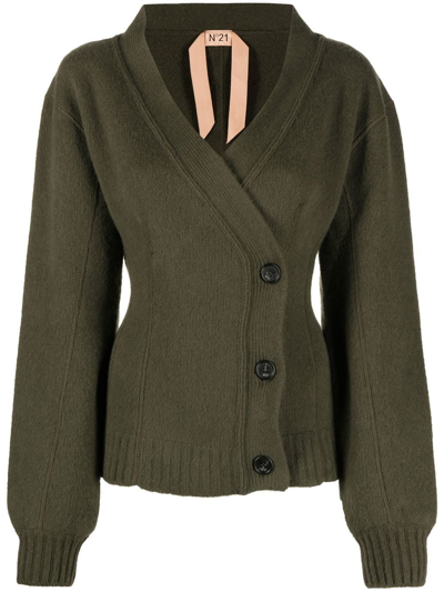 N°21 Puff-sleeve Tailored Tweed Jacket In Verde