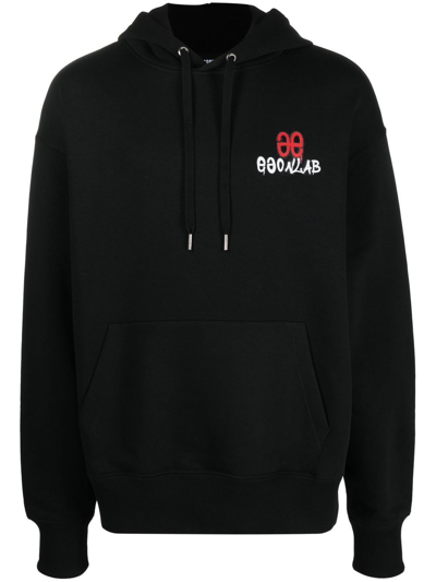 Egonlab Logo-print Long-sleeve Hoodie In Black Brushed