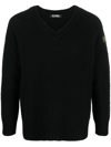 Raf Simons Logo-patch V-neck Jumper In Schwarz