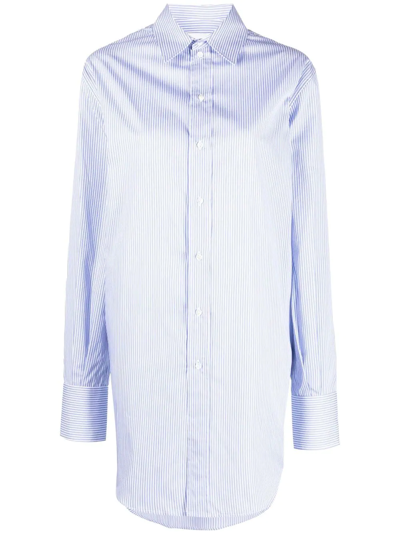 Sa Su Phi Marcella Striped Longline Cotton-poplin Shirt In Blue