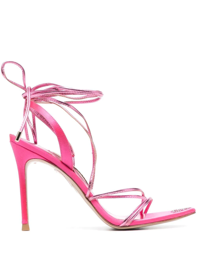 Sophia Webster Amora Tie-detailed Stiletto Sandals In Party Pink Crystal