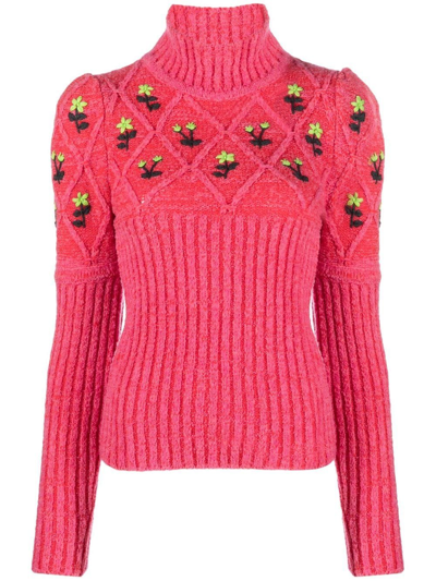 Cormio Turtleneck Oma Jumper With Hand Embroideries In Green