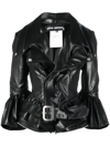 Junya Watanabe Fitted Faux Leather Flared Biker Jacket In Schwarz