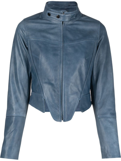Manokhi Cropped Leather Jacket In Blau