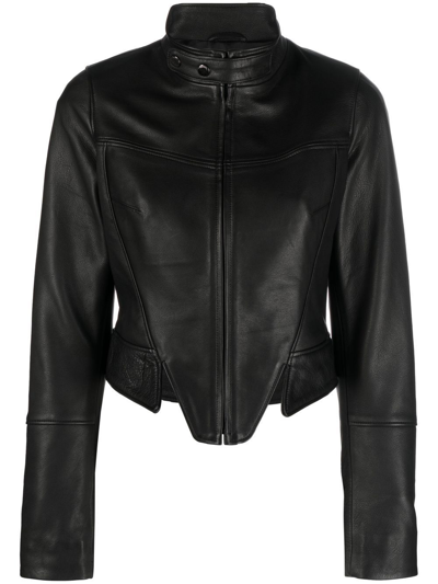 Manokhi Misha Cropped Leather Jacket In Schwarz