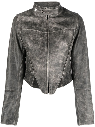 Manokhi Misha Faded Leather Jacket In Grau