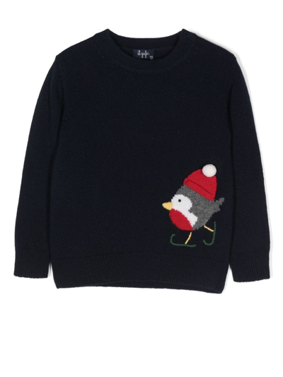 Il Gufo Kids' Bird-embroidery Wool Jumper In Navy