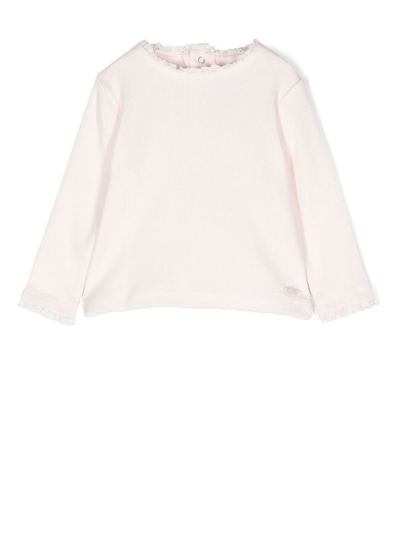 Tartine Et Chocolat Babies' Lace-trim Ribbed Knit Top In Rosa