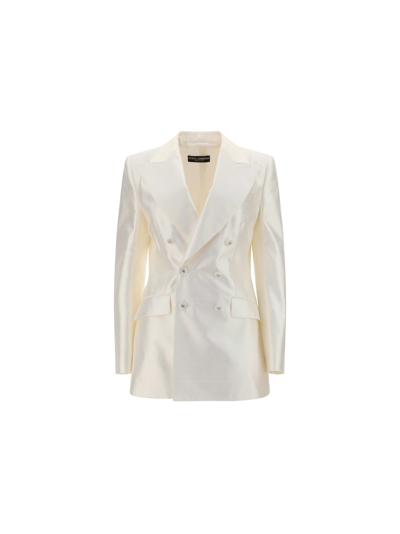 Dolce & Gabbana Mikado Shantung Silk Double-breasted Blazer In White