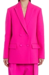 Valentino Oversized Double-breasted Wool And Silk-blend Crepe Blazer In Fuchsia