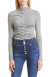 Veronica Beard Theresa Ruched Jersey Turtleneck Sweater In Grey