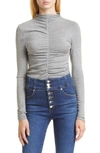 Veronica Beard Theresa Ruched Jersey Turtleneck Sweater In Heather Grey