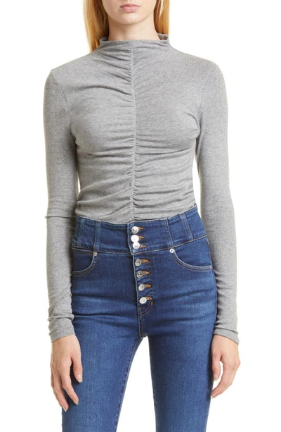 Veronica Beard Theresa Ruched Jersey Turtleneck Sweater In Grey