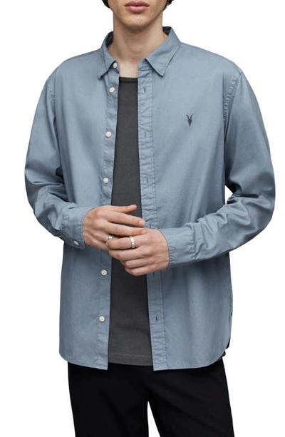 Allsaints Hawthorne Slim Fit Stretch Cotton Button-up Shirt In Serene Blue