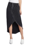 Wash Lab Denim Button Front Denim Faux Wrap Skirt In Shady Black