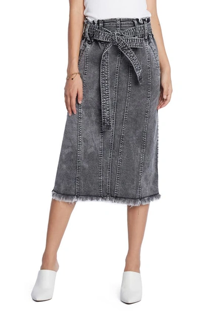 Wash Lab Denim Tie Waist Raw Hem Denim Skirt In Storm Grey