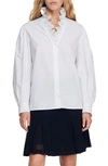Sandro Lisandra Ruffled-collar Organic-cotton Shirt In White