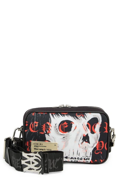Amiri X Wes Lang Skull Canvas Camera Bag In Black/ Red