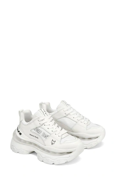 Naked Wolfe Wind Logo Leather And Textile Trainers In White