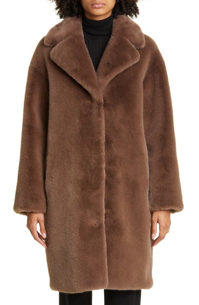 Stand Studio Chocolate-coloured Faux Fur Coat In Brown