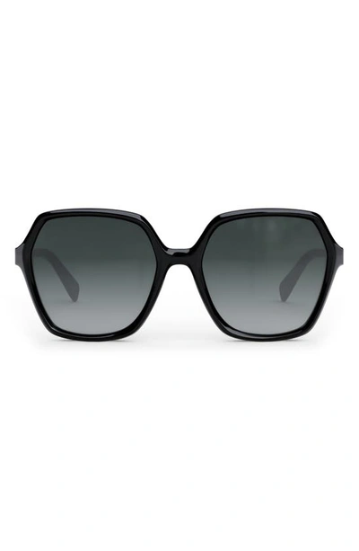 Celine 58mm Geometric Sunglasses In Shiny Black