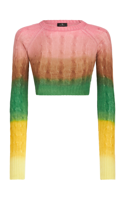 Etro Women's Degradé Cable-knit Wool Cropped Top In Multicoloured