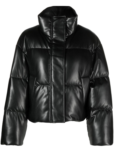 Stand Studio Tatum Faux Leather Puffer Jacket In Black