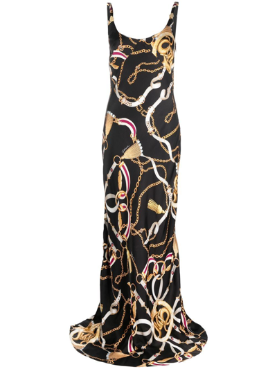 Just Cavalli Harness-print Gown In Black