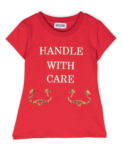 Moschino Teen Red Handle With Care Cotton T-shirt