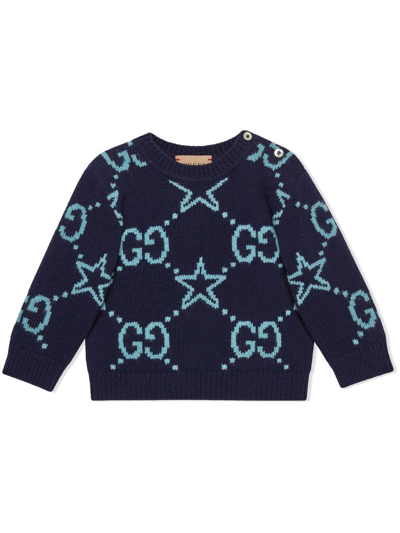 Gucci Babies' Gg-pattern Wool Jumper In Blue