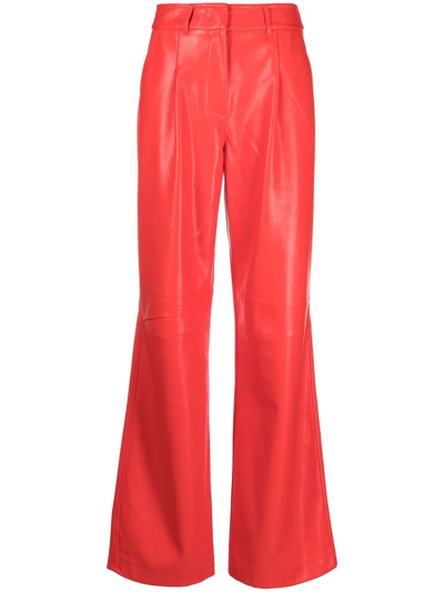 Essentiel Antwerp High-rise Faux Leather Wide-leg Trousers In Red