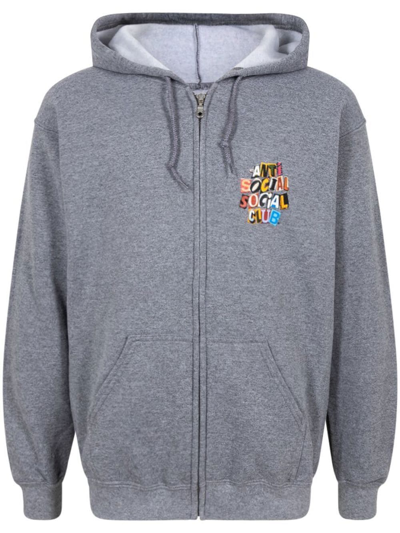 Anti Social Social Club Torn Pages Of Our Story Zip-up Hoodie In Grey