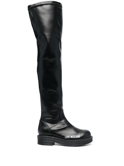 Love Moschino Logo-print Knee-high Boots In Black