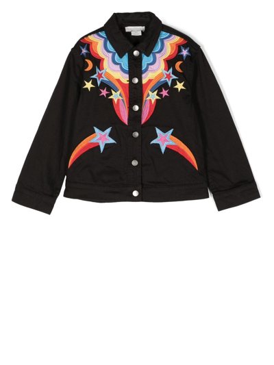 Stella Mccartney Kids' Cosmic Embroidered Gabardine Shirt Jacket In Black