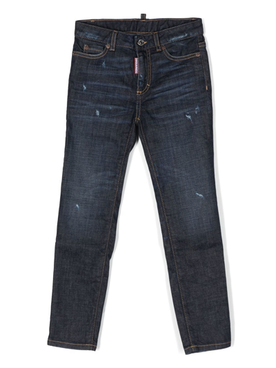 Dsquared2 Kids' Distressed-detail Slim-cut Jeans In Blue