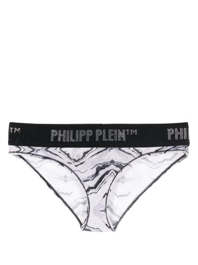 Philipp Plein 水钻logo裤腰三角内裤 In White