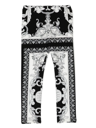 Versace Kids' Printed Cotton Jersey Leggings In Black,white