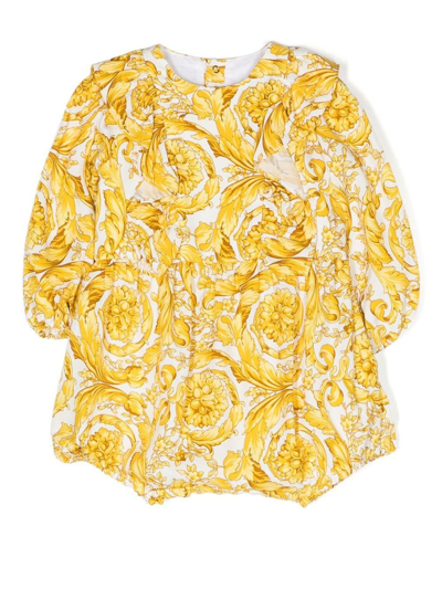 Versace Babies' Baroque-pattern Romper In Gold
