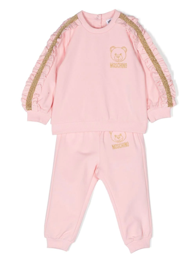 Moschino Babies' Ruffled Logo-embroidered Tracksuit In Pink