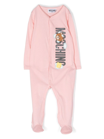 Moschino Babies' Logo-print Cotton Romper In Pink